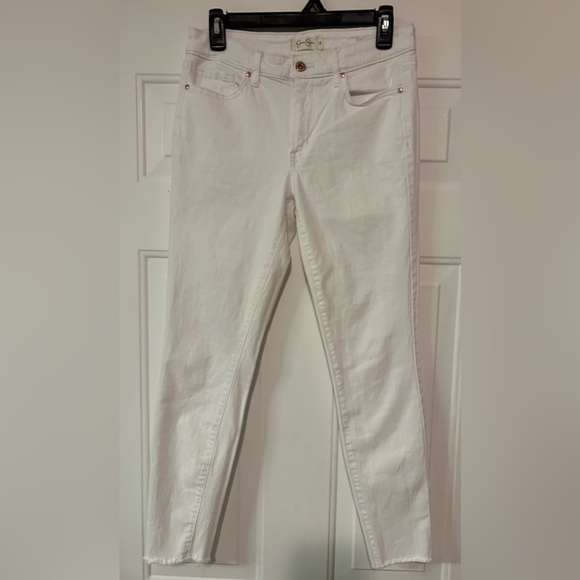 Adored High Rise Ankle Skinny Jeans in White Stretchy Raw Hem Size‎ 28 US 6 - Picture 4 of 13